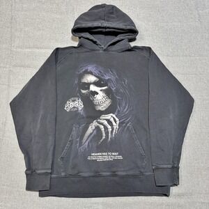 Wolves Club Hoodie Mens Large Gray Grim Reaper Skull Heaven Has To Wait Fleece